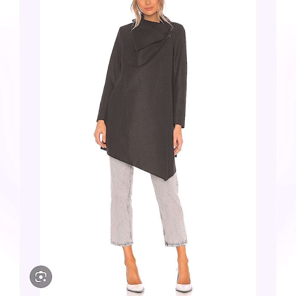 ALLSAINTS Onument Eve Silhouette Flattering Drape Across Body Black Coat Size 2